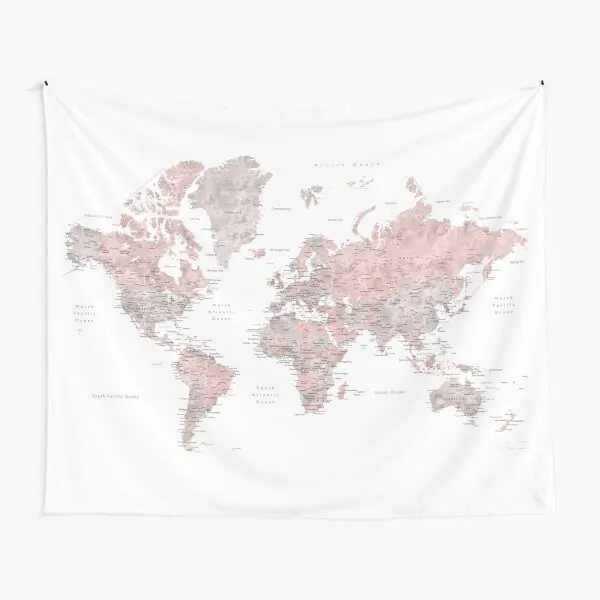 

Пыльная розовая и серая карта мира с гобеленовым покрытием, цветное покрывало, коврик для гостиной, украшение для йоги, одеяло, художественн...