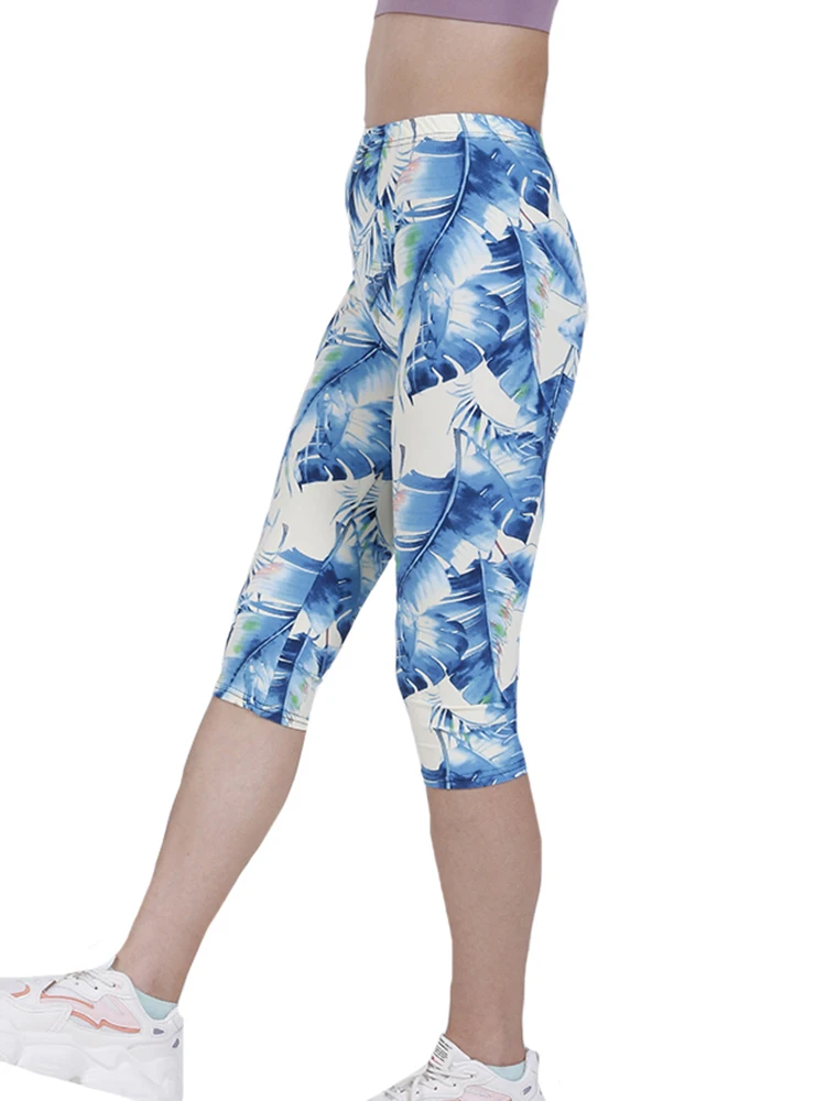 

VISNXGI Gym Clothes Women Capris Tights Leggings Print High Waist Summer Fashion Elastic Short Mid-calf Length Push Up Yoga Wear