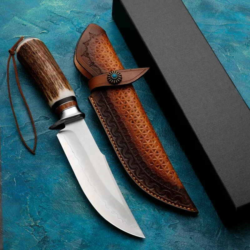 SKD-11 Стальной охотничий нож с роговой ручкой — уличный инструмент для пеших