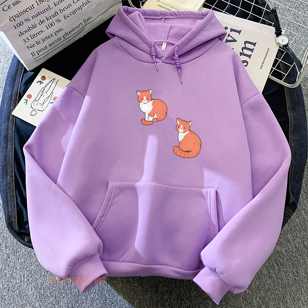 

Anime Girl Cute/kawaii Cat Printed Sweatshirts Women Autumn/Winter Round Neck Long Sleeve Velvet Casual Loose Hoodies Clothes