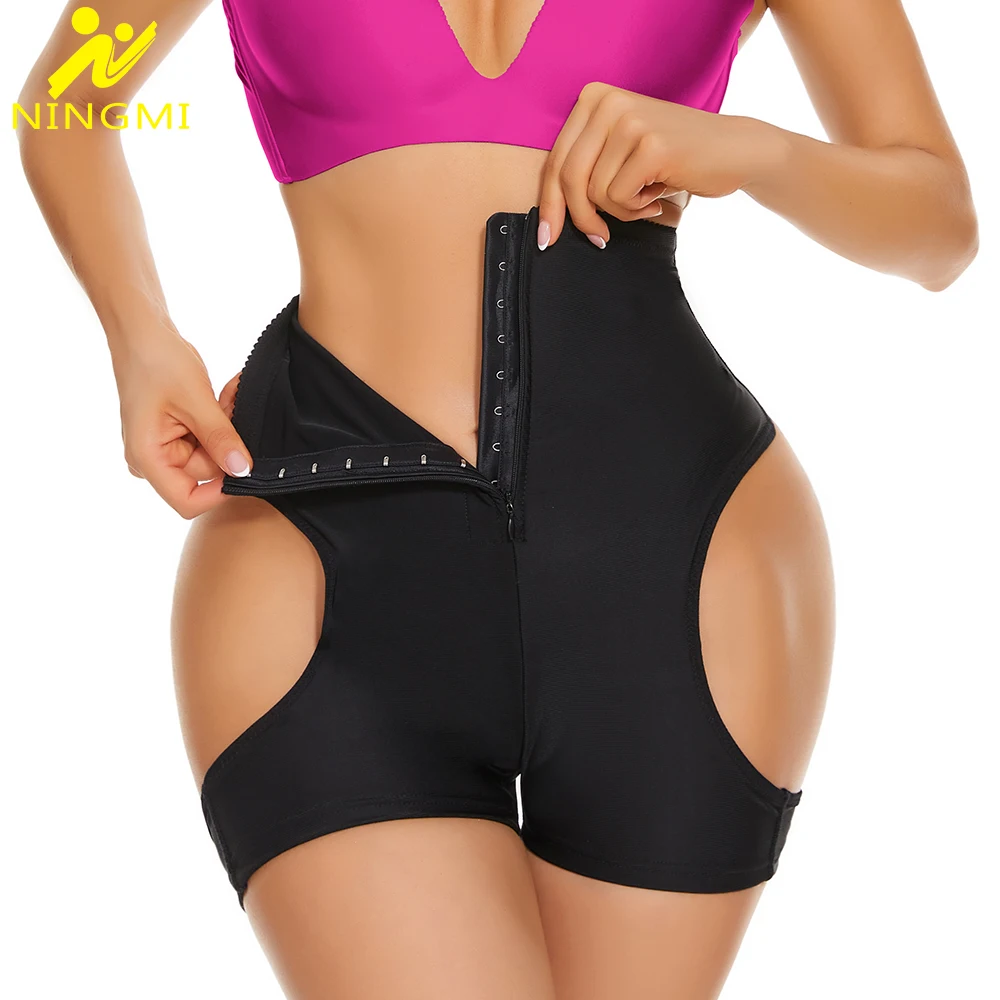 NINGMI Body Shaper Butt Lifter Panties High Waist Trainer Push Up Panties with Hook+zipe Hip Shapewear