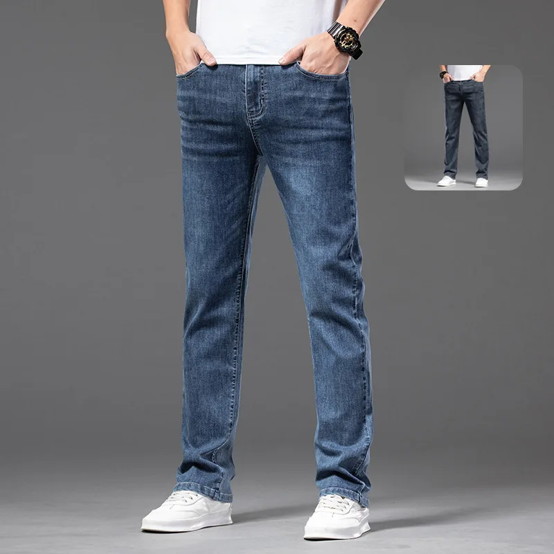 2023 New Jeans Men's Casual Youth Semi elastic Waist Elastic Denim Pants Men's Loose Straight Pants  rare humans jeans