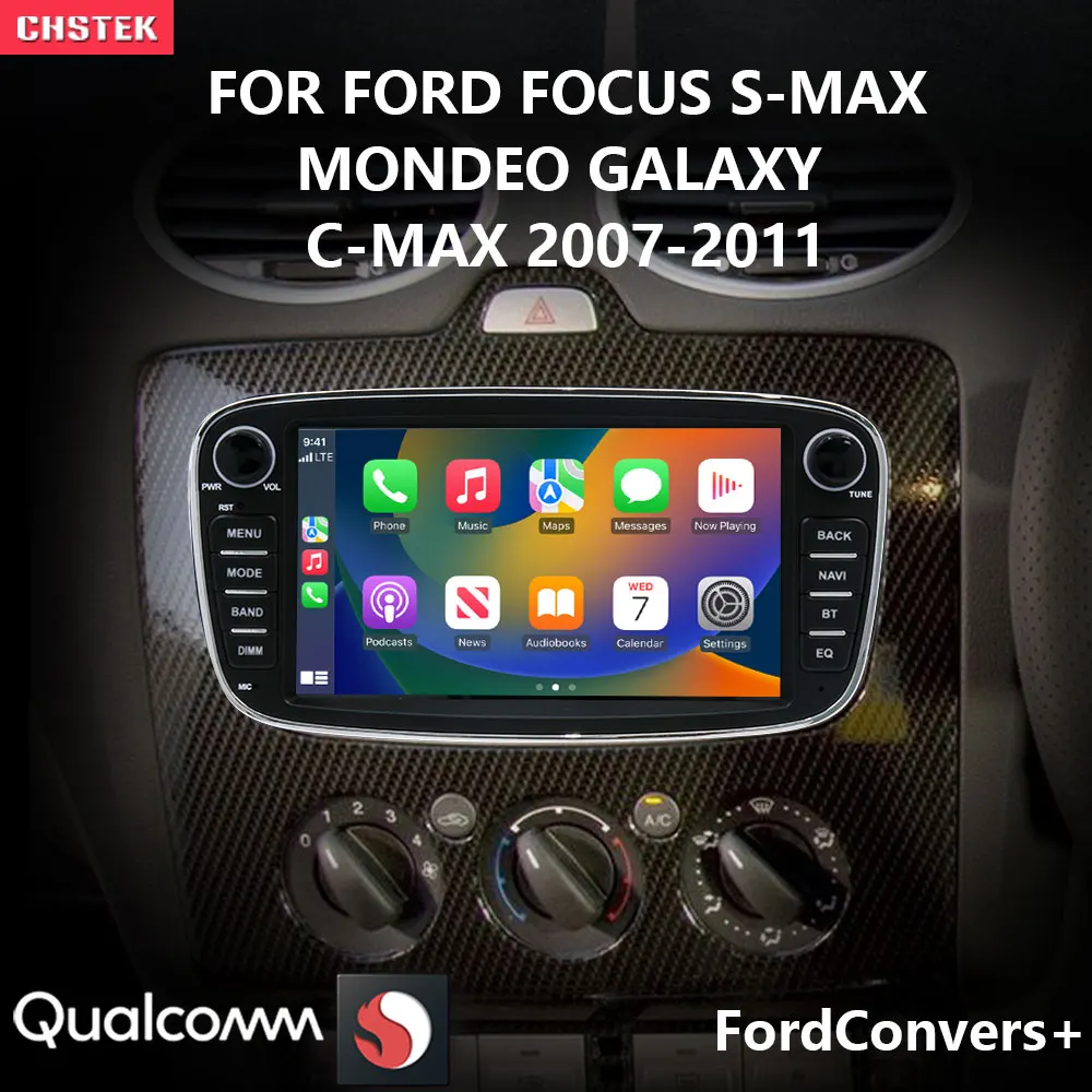 

CHSTEK Car Auto Radio Multimedia Black DVD Upgrade Carplay Android for Ford Focus Mondeo Galaxy S-Max C-Max 2008-2011 Convers+