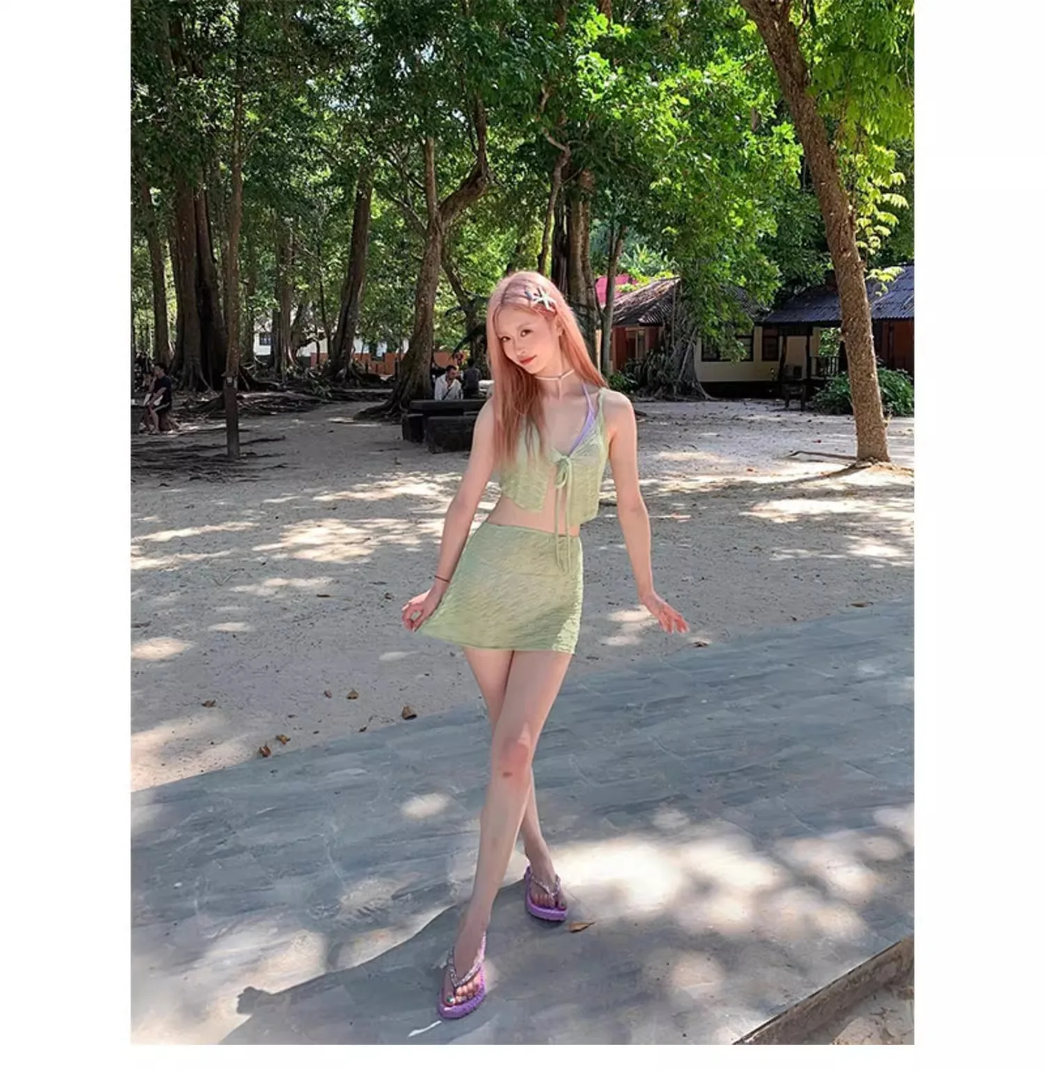 Новинка 2024 женское пикантное пляжное платье в Корейском стиле комплект бикини