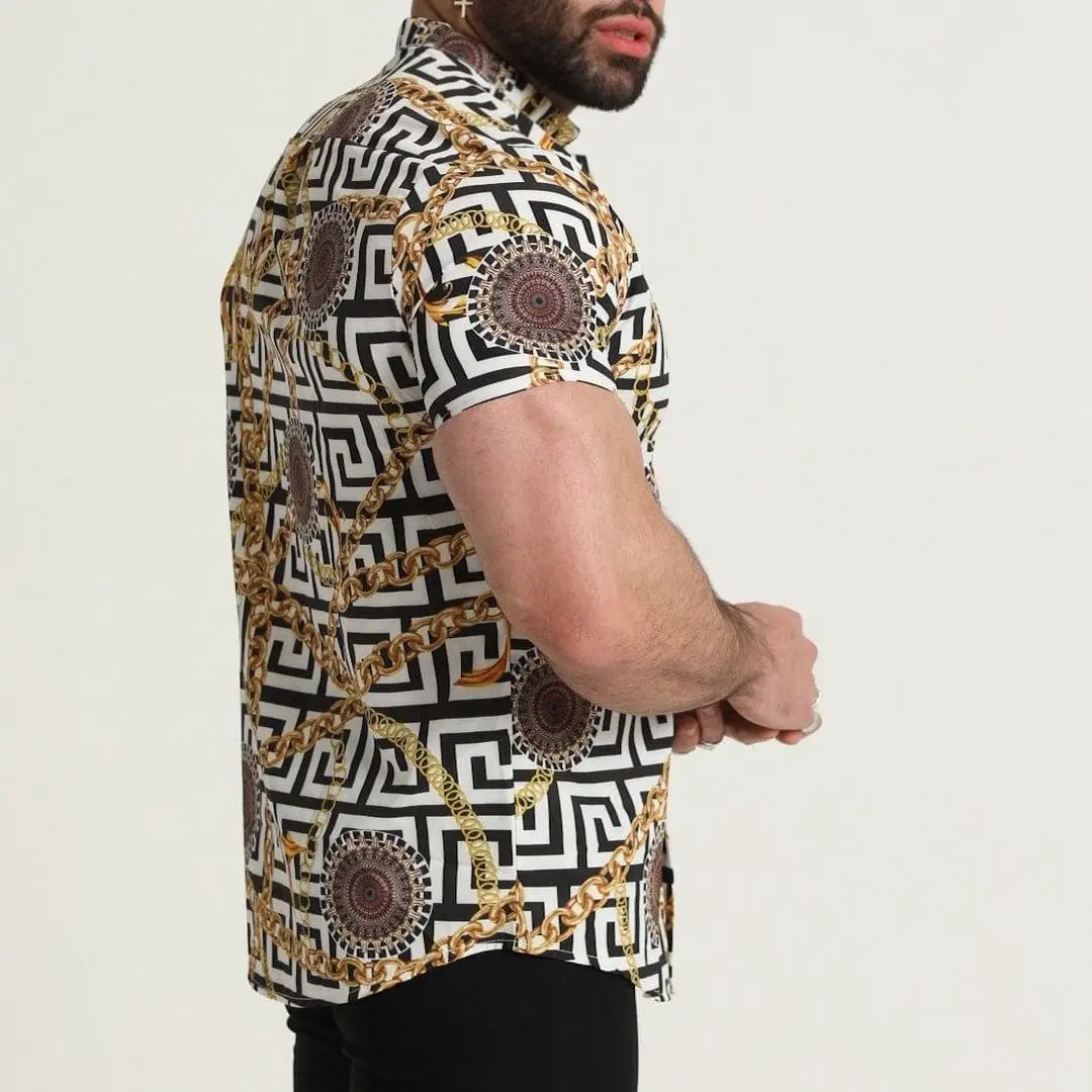 2022 spring and summer stitching big red contrast color men's social shirt brand element popular fashion men's clothing