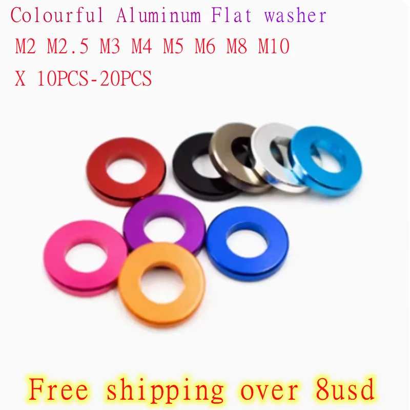 

10-20 шт./лот M2 M2.5 M3 M4 M5 M6 M8 M10 цветная алюминиевая плоская прокладка шайба для радиоуправляемых запчастей