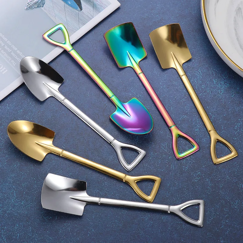 

New Creative Stainless Steel Shovel Spoon Summer Fruit Spoons Ice Cream Scoop Coffee Spoon Kitchen Gadget Tools