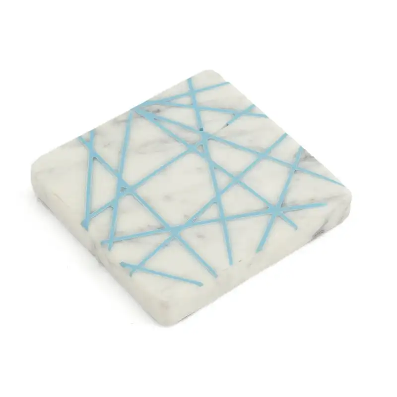 

Коллекционные квадратные подставки с мраморной инкрустацией, белые с синей полосой, набор из 4 шт.