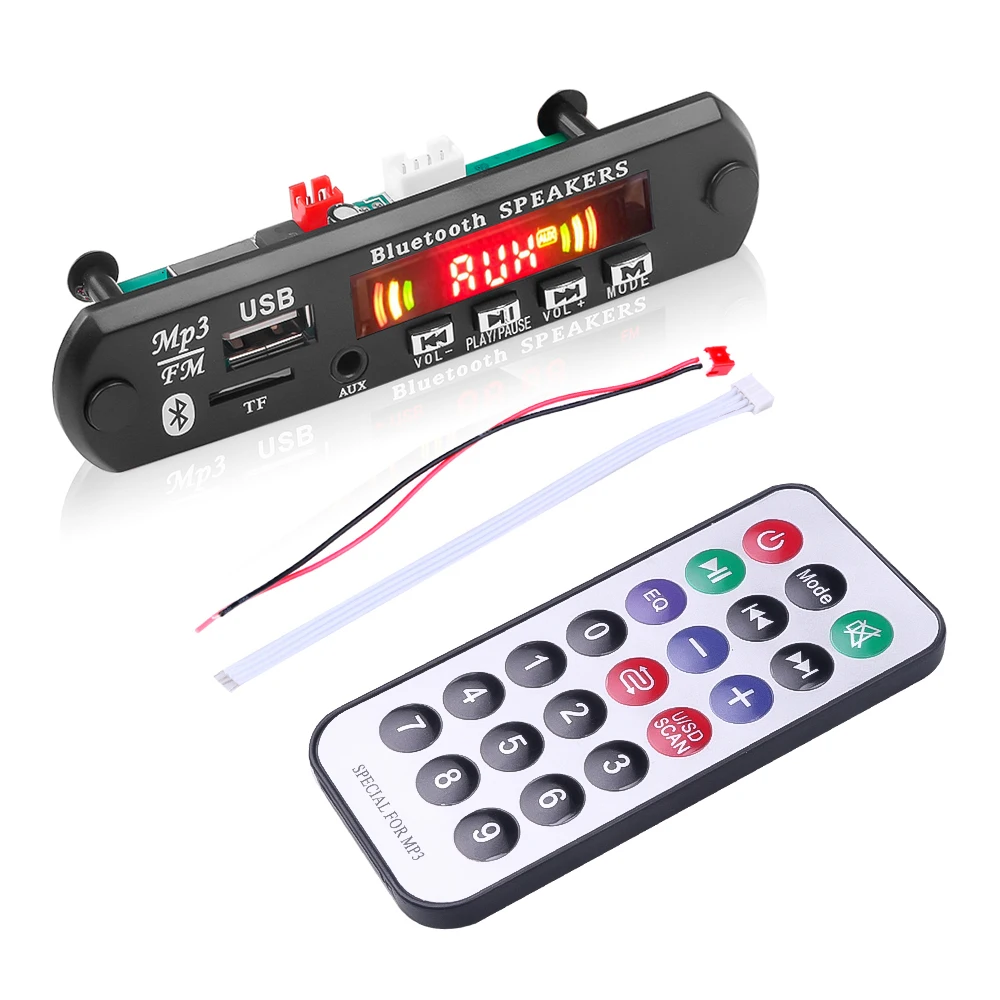 

Bluetooth 5.0 MP3 Player Car Audio LED Color Screen USB TF Card FM Radio Module DC 5V 12V MP3 Decoder Board for Car Support APP