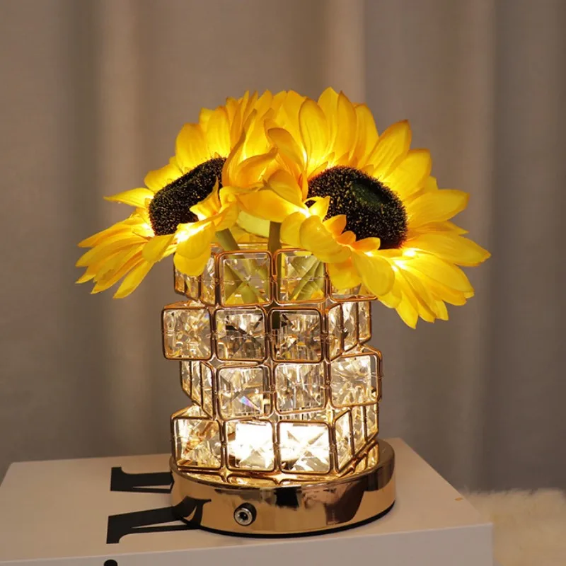 

Crystal Sunflower Night Light Rose Flower Table Lamp Atmosphere Lamp Romantic Glass Night Lamp for Bedroom Bedside Room Decor