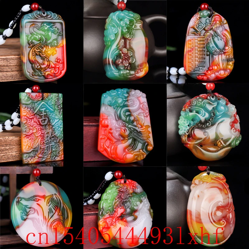 

Carved Animal Natural Hetian Colorful Jade Pendant Necklace Jadeite Fashion Fine Jewelry Charm Amulet Gifts for Women Men Luxury