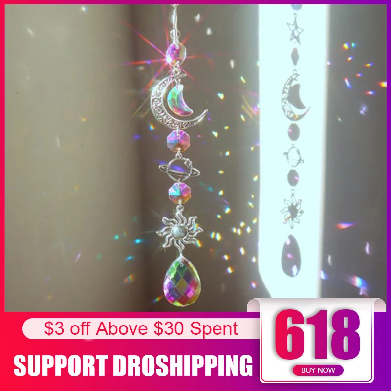 

Full Moon Sun Catcher Crystal Light Catcher Handmade Catcher Moon Sun Heart Sun Catchers Prism|rainbow Maker | Window Hanging