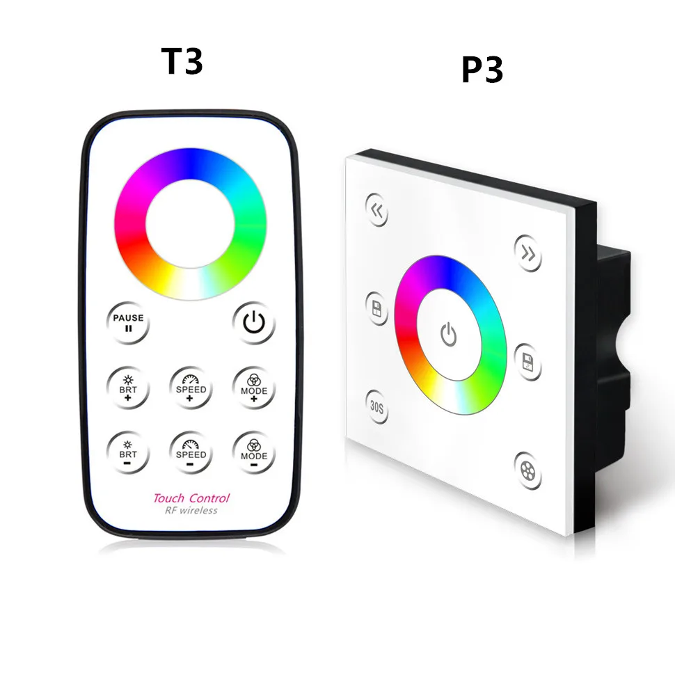 

Светодиодная лента, контроллер RGB, 12 В постоянного тока, 24 В, настенное крепление, сенсорная панель, P3 и T3 RF, беспроводной пульт дистанционного управления светодиодной лентой RGB, ленточный контроллер