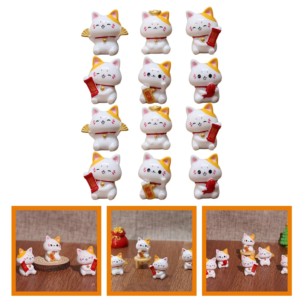 

Miniature Lucky Cat Figurines Fortune Model Statue Kitten Themed Birthday Decorations Ornaments Outdoor Home Cake Topper