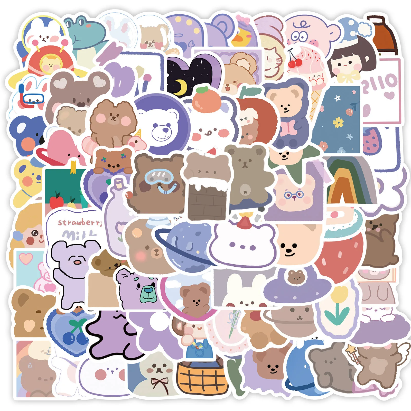 

90pcs Sticker Cartoon Cute Bear Graffiti Sticker Skateboard Luggage Guitar Notebook Sticker Toys for Girls Kawaii Sticker Pack