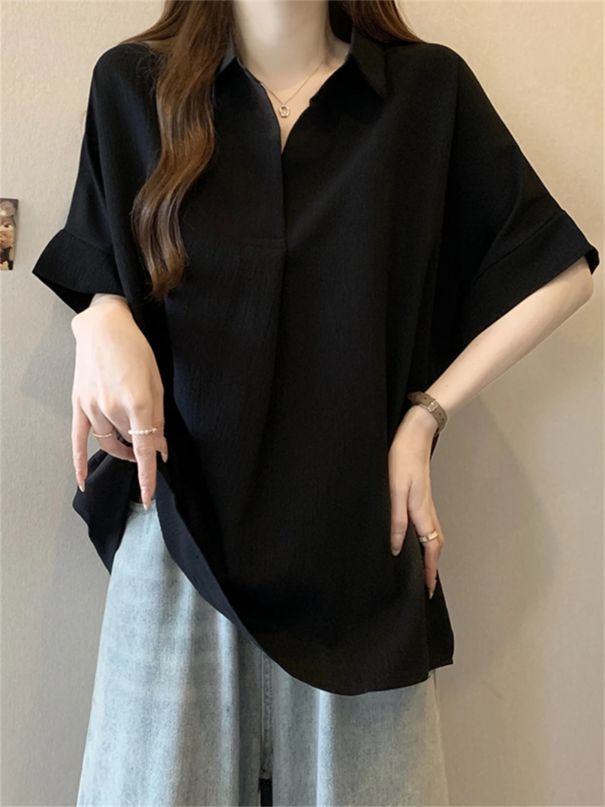 Summer New Casual Meat Covering Polo Shirt Plus size women clothing Chubby Girl High-Grade Loose Slimming Short sleeve Shirts... |