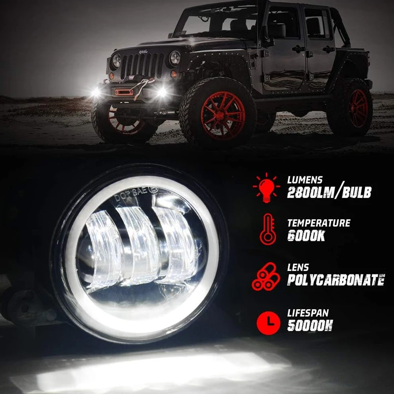 4-дюймовые янтарно-желтые светодиодные противотуманные фары QIDEWIN 30 Вт для Jeep Wrangler