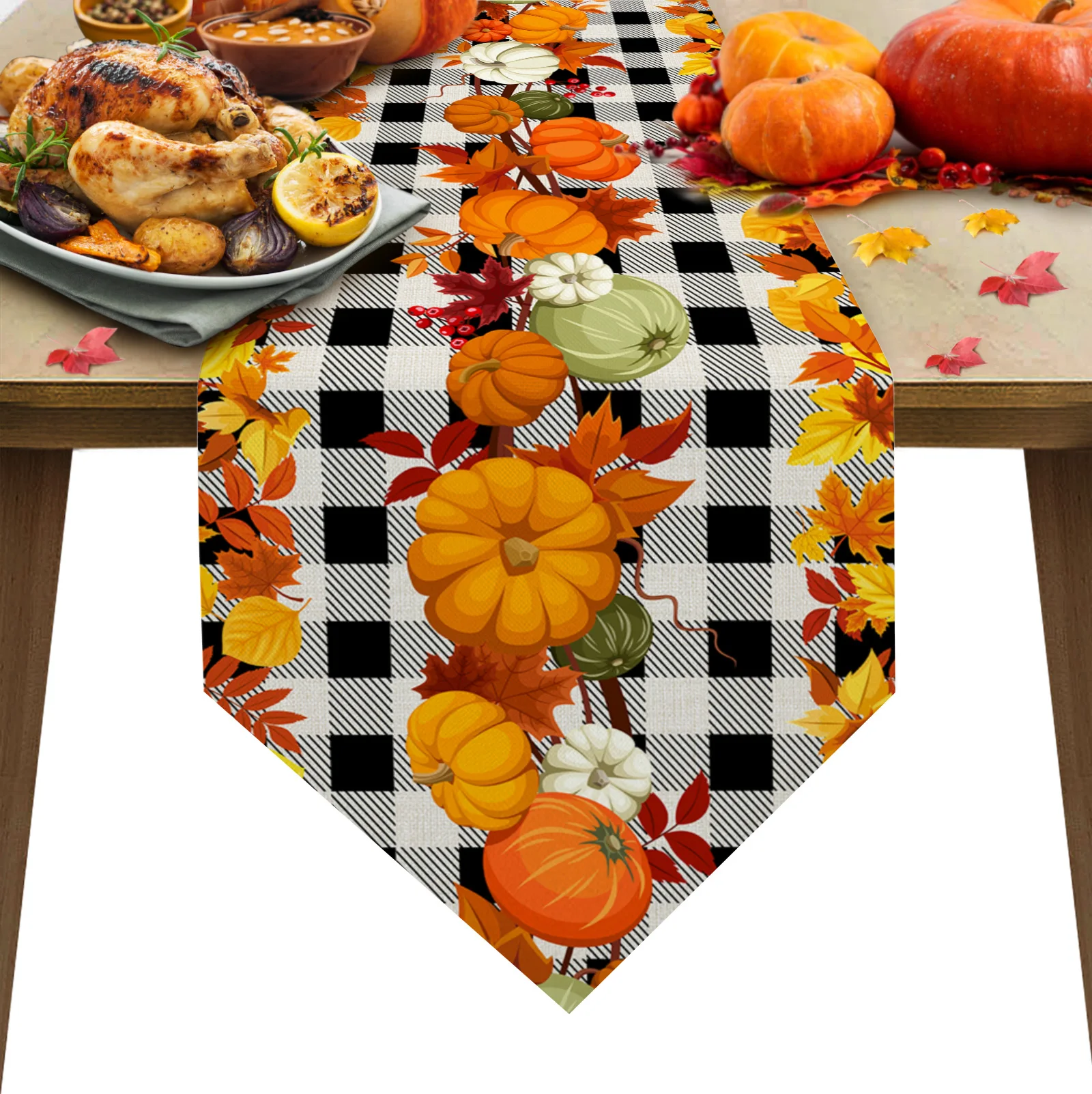 

Настольная дорожка на День Благодарения, осенний кленовый клетчатый праздничный обеденный стол с тыквой, декоративные скатерти для свадеб...