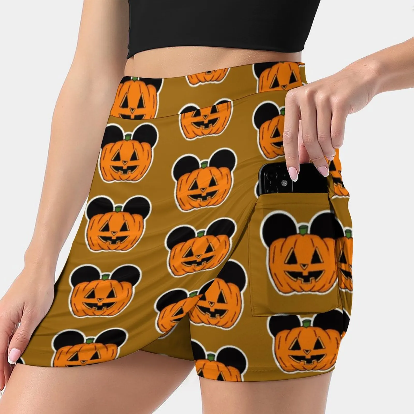 

Halloween Ears Women's skirt Mini Skirts A Line Skirt With Hide Pocket Land Diamond Anniversary White Orange Black Halloween