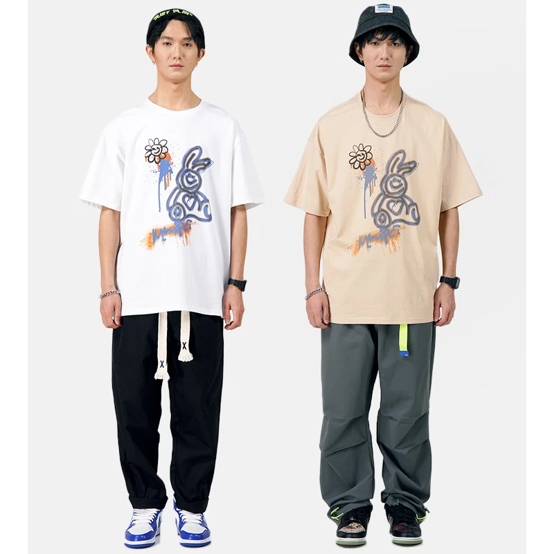 

Street Hip-Hop Graffiti Printing round Neck Short Sleeve Men's and Women's Summer Fashion Brand Loose Cotton Jap Couple T-shirt