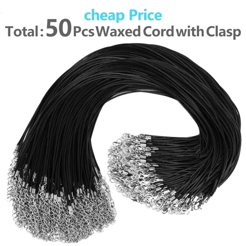 50-100 шт., кожаные цепочки для ожерелья, браслет, застежки для шнура для подвесок, объемная вощеная веревка, веревка для ожерелья, принадлежности для изготовления ювелирных изделий