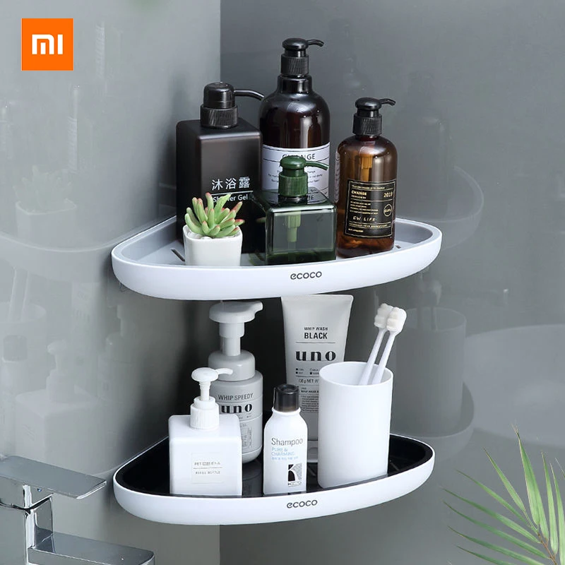 

Xiaomi Corner Bathroom Organizer Shelf Shampoo Cosmetic Storage Rack Wall Mounted Kitchen Household Items Bathroom Accessories