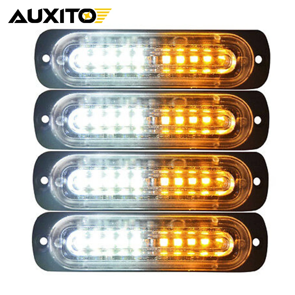

4Pcs Truck 24V 10SMD LED Strobe Warning Light Moto 12V Grille Flashing Lightbar Car Beacon Lamp Amber Yellow White Traffic Light