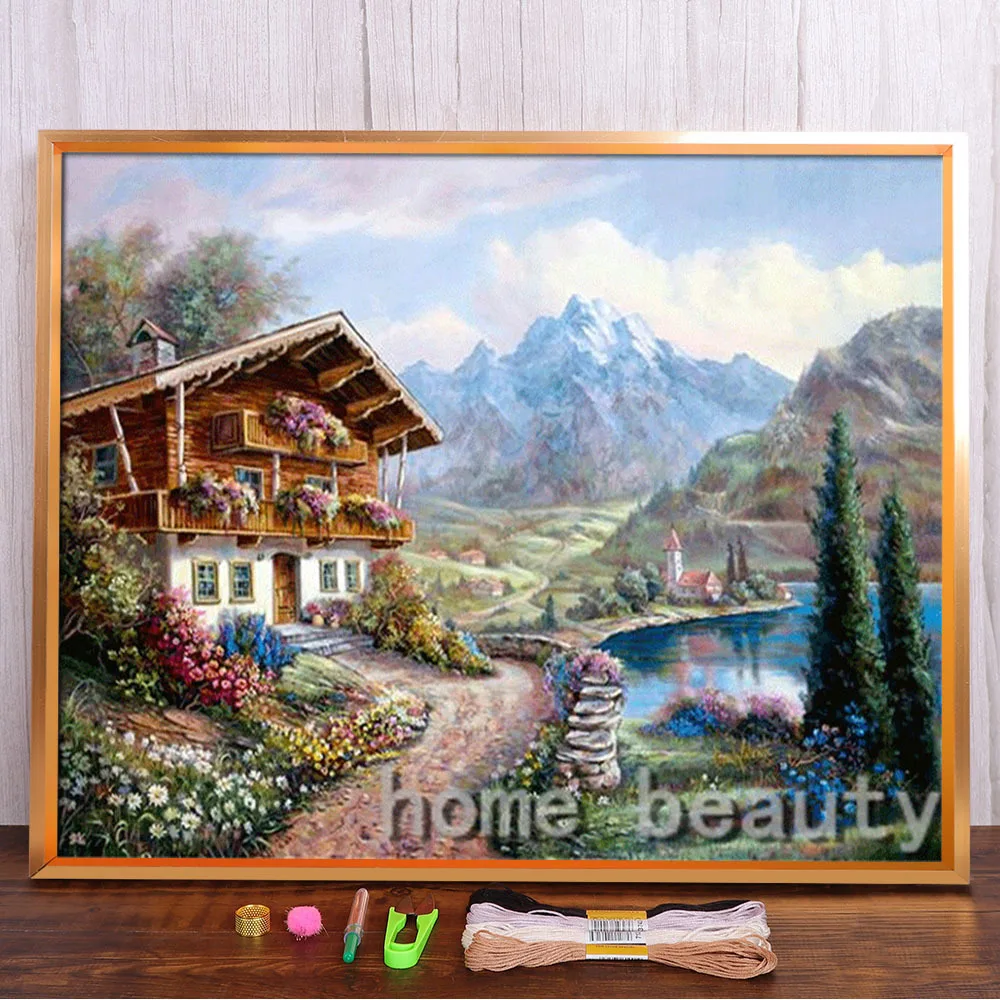 

Landscape Tree Printed Fabric 11CT Cross-Stitch Embroidery Complete Kit DMC Threads Needlework Handmade Sewing Floss