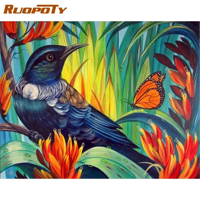 

RUOPOTY Paint By Number Bird Drawing On Canvas HandPainted Art Gift DIY Pictures By Number Animals Kits Home Decoration