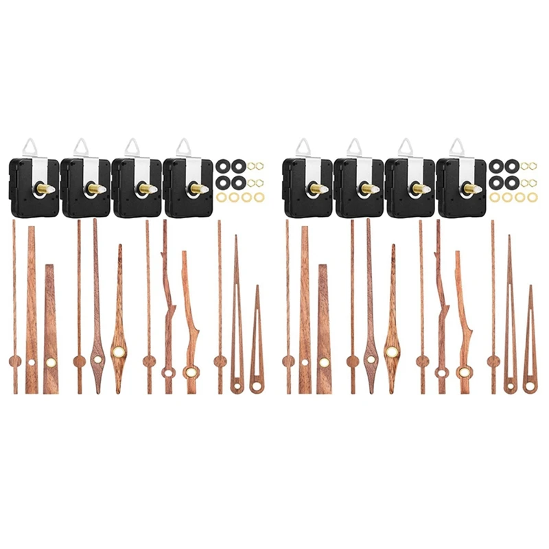 

8 Pcs Quartz Clock Movement Mechanism Parts With 4 Types Of Walnut Wood Clock Hands Clock Accessories For Clock Repair