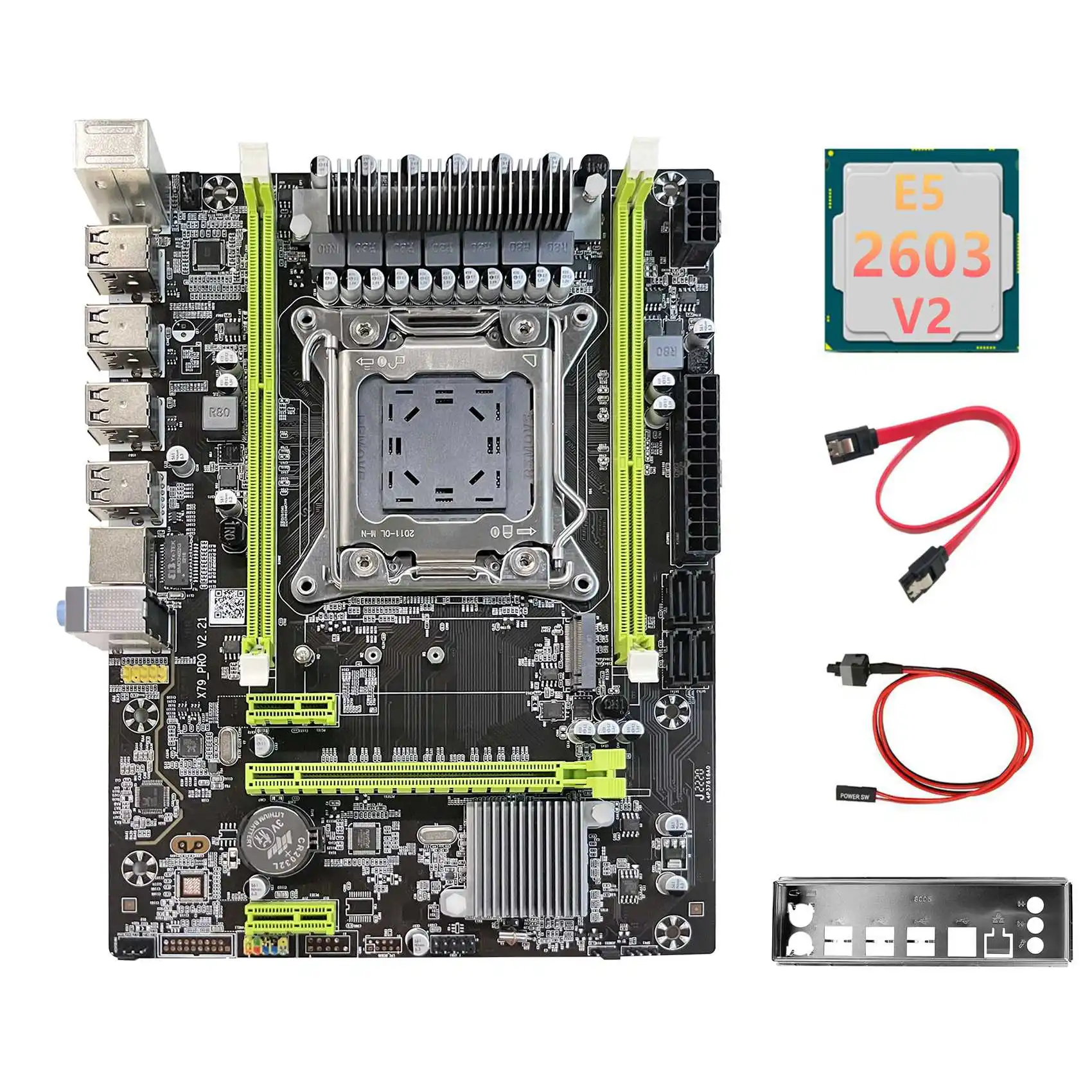 X79 Motherboard Upgrade X79 Pro+E5 2603 V2 CPU+SATA Cable+Switch Cable+Baffle M.2 NVME LGA2011 for LOL CF PUBG
