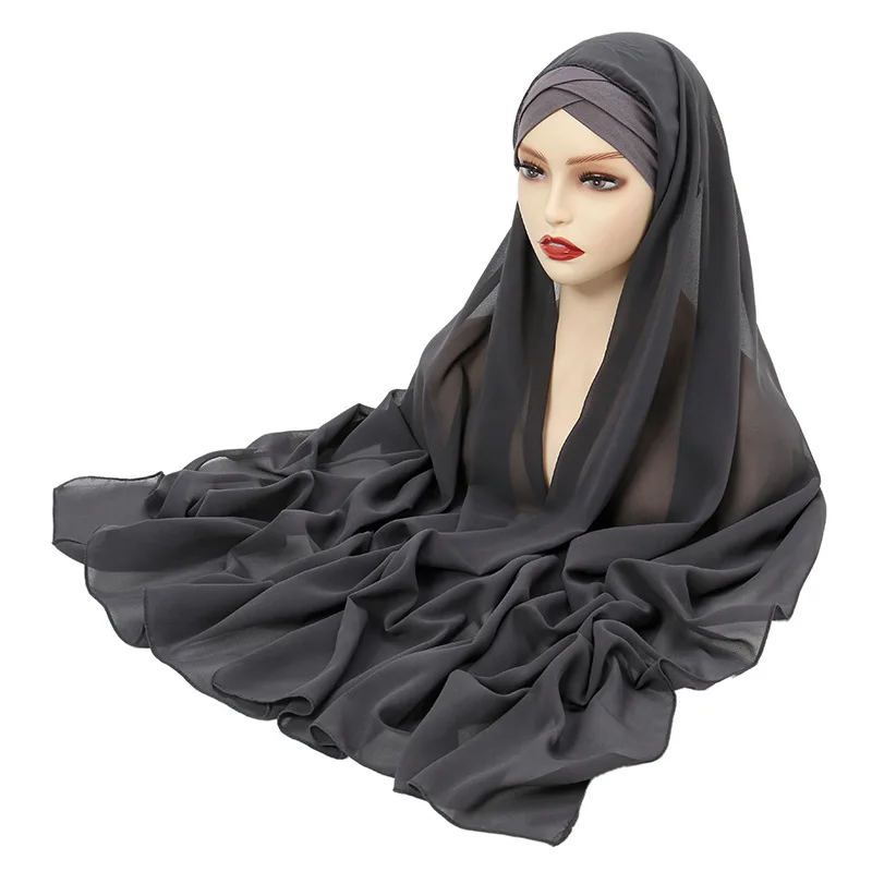 Criss Cross Muslim Jersey Instant Hijab Scarf for Women Chiffon Femme Musulman Turban Ready to Wear Hijabs Solid Underscarf Cap