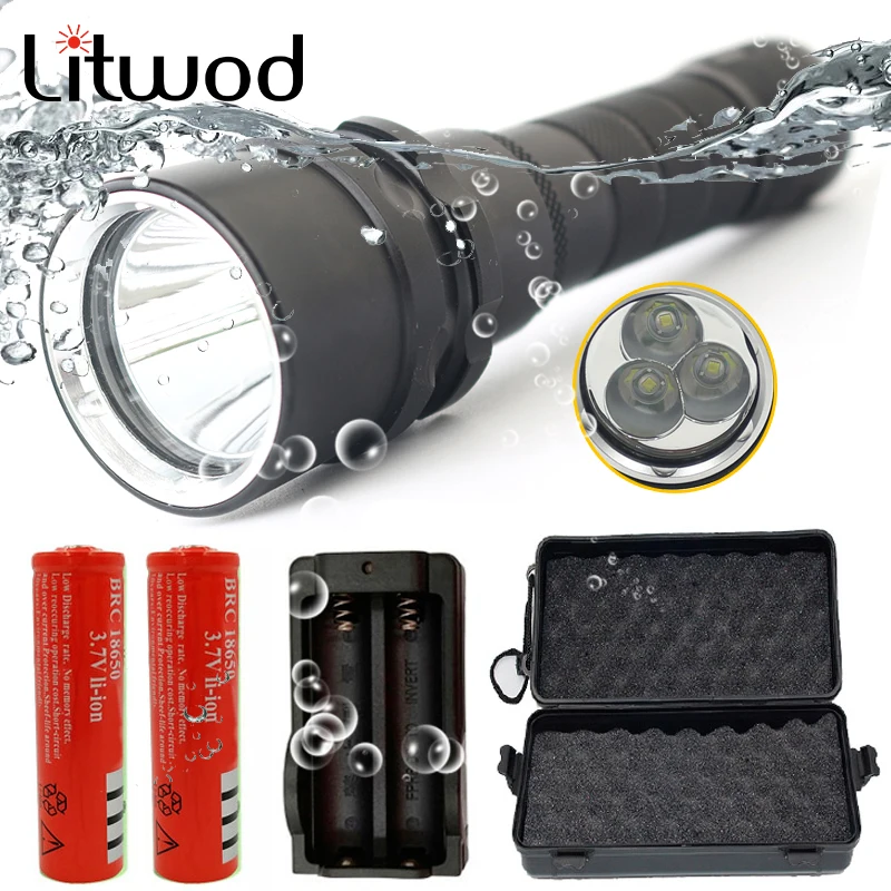 

Original Cree XM-L 2 U3 T6 Diving Led Flashlight Torch Lamp Lanterna Waterproof IPX8 120 Meter Bulbs Light Stepless Dimming