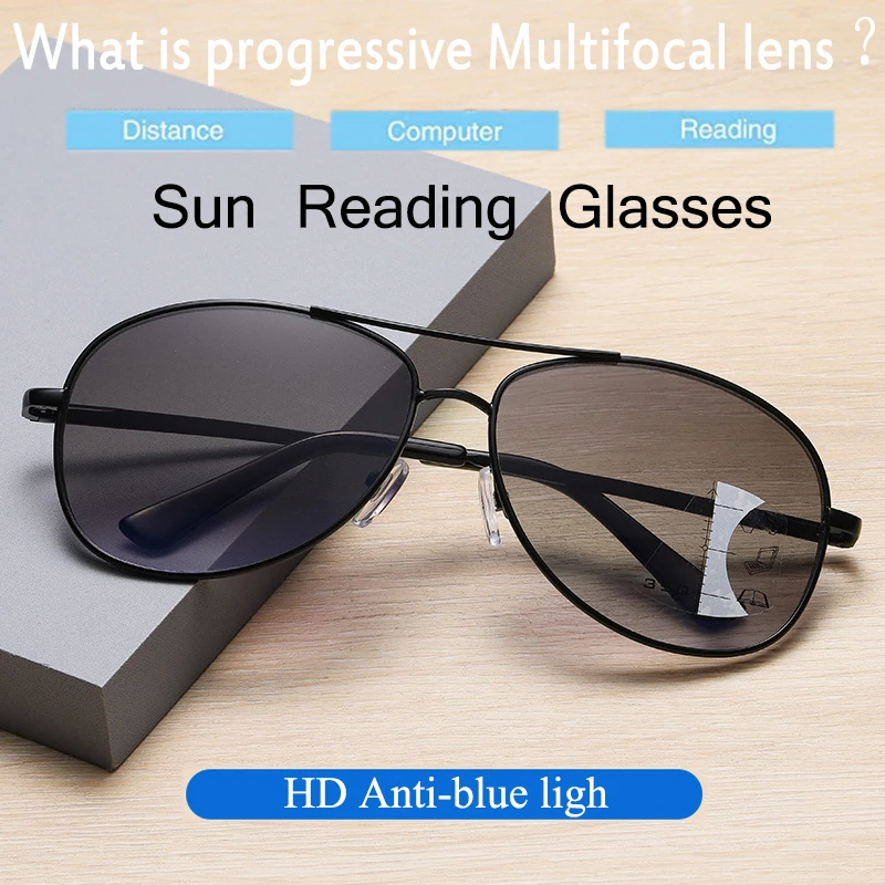 

Retro Progressive Multi-Focus Sun Reading Glasses Men Women Smart Zoom Anti-blue Light Outdoor Full Frame Gray Eyeglasses 2022