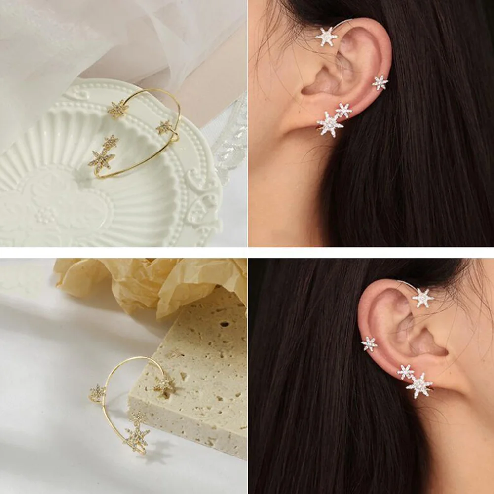 

Korean Style Snowflake Ear Clips Without Piercing For Women Sparkling Zircon Ear Cuff Clip Earrings Wedding Party Jewelry Gifts