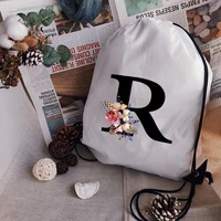 alphabet flower print drawstring bag beach bag outdoor fitness sport bags bundle pocket yoga bags unisex backpack bookbag