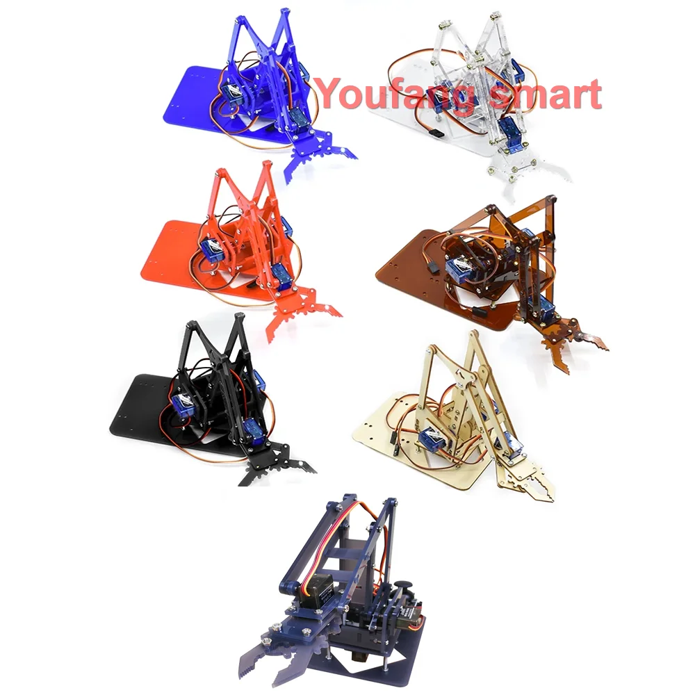Sg90 4 Dof Unassembly Acrylic Mechanical Arm Robotic Manipulator Claw For Uno Arduino Learning Diy Kit Robot Smart Remote Toys