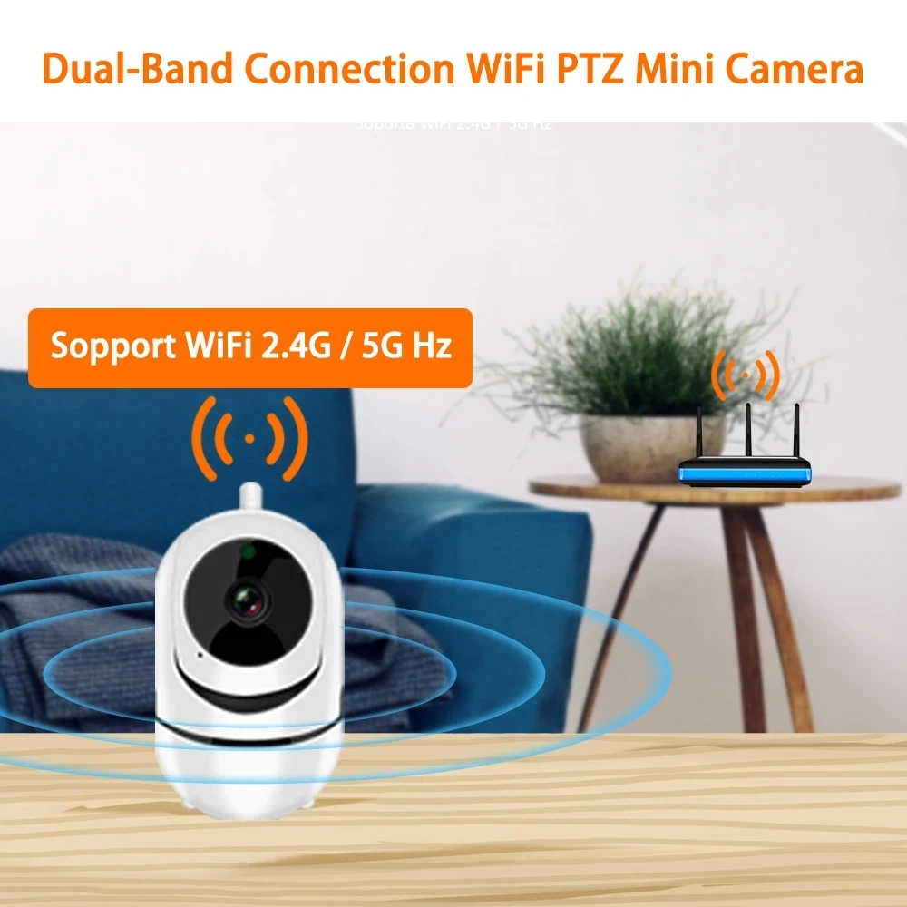 Фото Умная WiFi-камера Tuya 5 МП, мини-камера PTZ для помещений с ИК-подсветкой, ночным видением, двусторонней аудиосвязью, автоматическим отслеживанием и обнаружением движения, система видеонаблюдения. №2