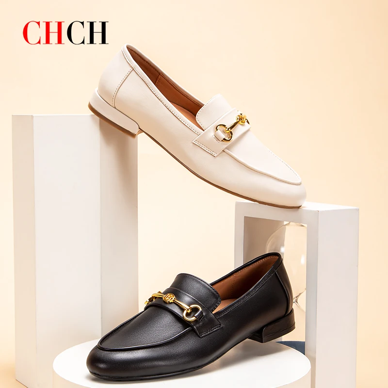 

CHCH Multifunctional Soft Sole Girl Loafer Casual Fashion Genuine Leather Cowhide Early Autumn Work Shoes