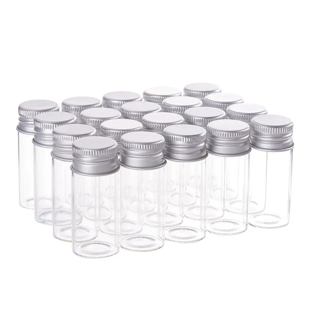 20pcs Mini Clear Glass Bottles 10ml Empty Jars with Screw Aluminum Cap for Spice Beads Craft Parts Storage Vials Jewelry Display