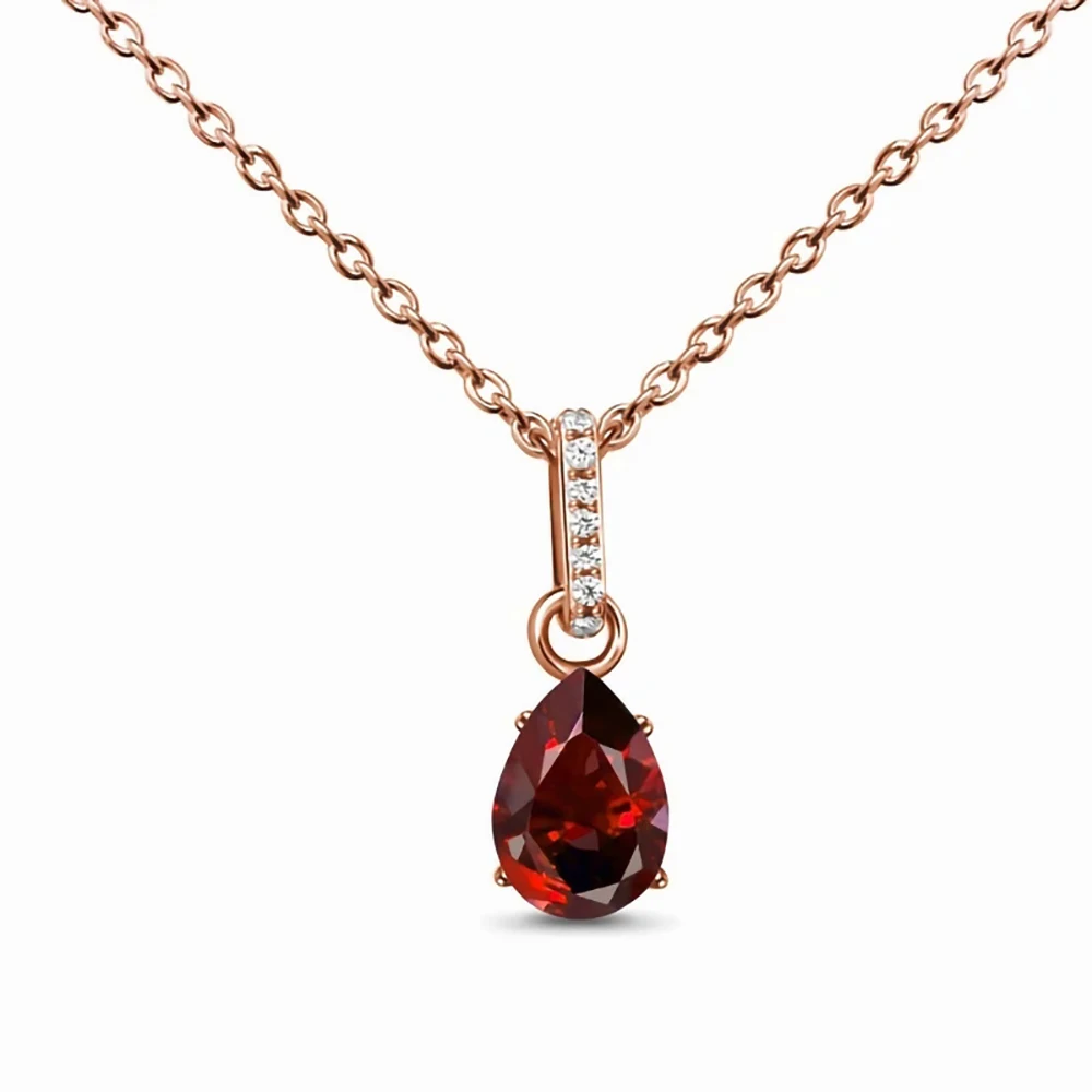 

925 Sterling Silver Necklace For Women With Water Drop Shape Ruby Gemstones Silver Wedding Gift Wholesale Fine Jewelry