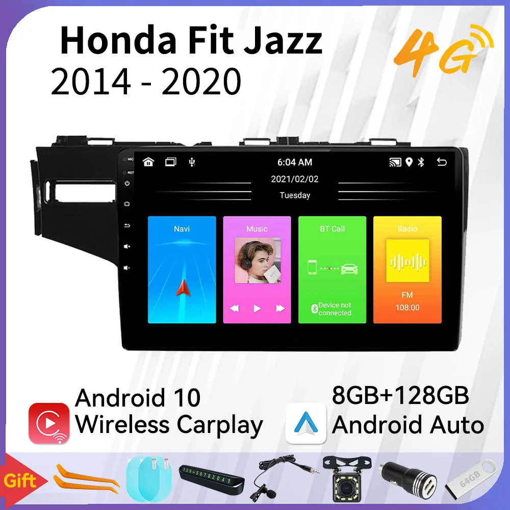 2 Din Android Car Radio for Honda Fit Jazz 2014-2020 Car Stereos Multimedia Player GPS 4G Navigation Autoradio Head Unit Carplay