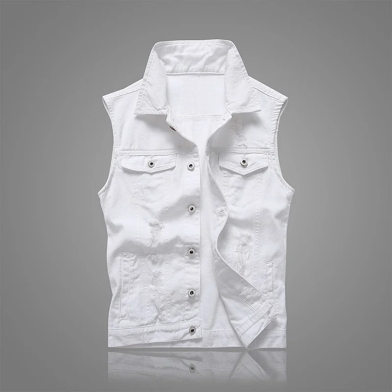 

2023 new men's white denim vest teenagers cultivate one's morality leisure hole collar vest
