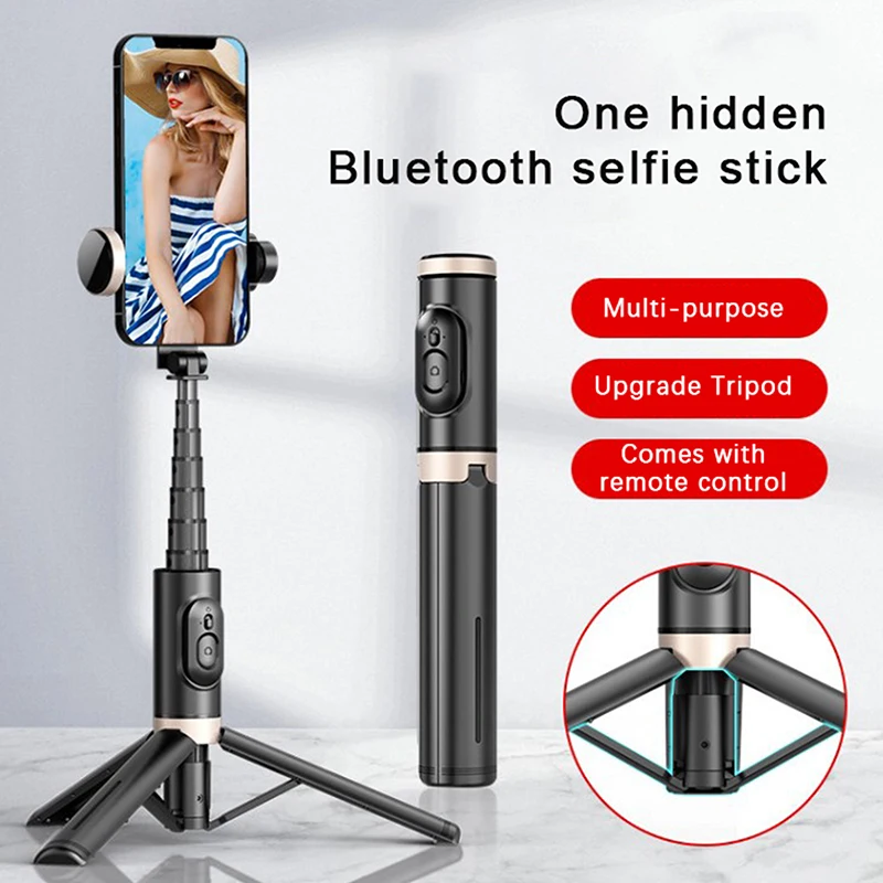 

Bluetooth Hidden Selfie Stick Foldable Wireless Tripod with Bluetooth Shutter Monopod Live Photograph for Phone