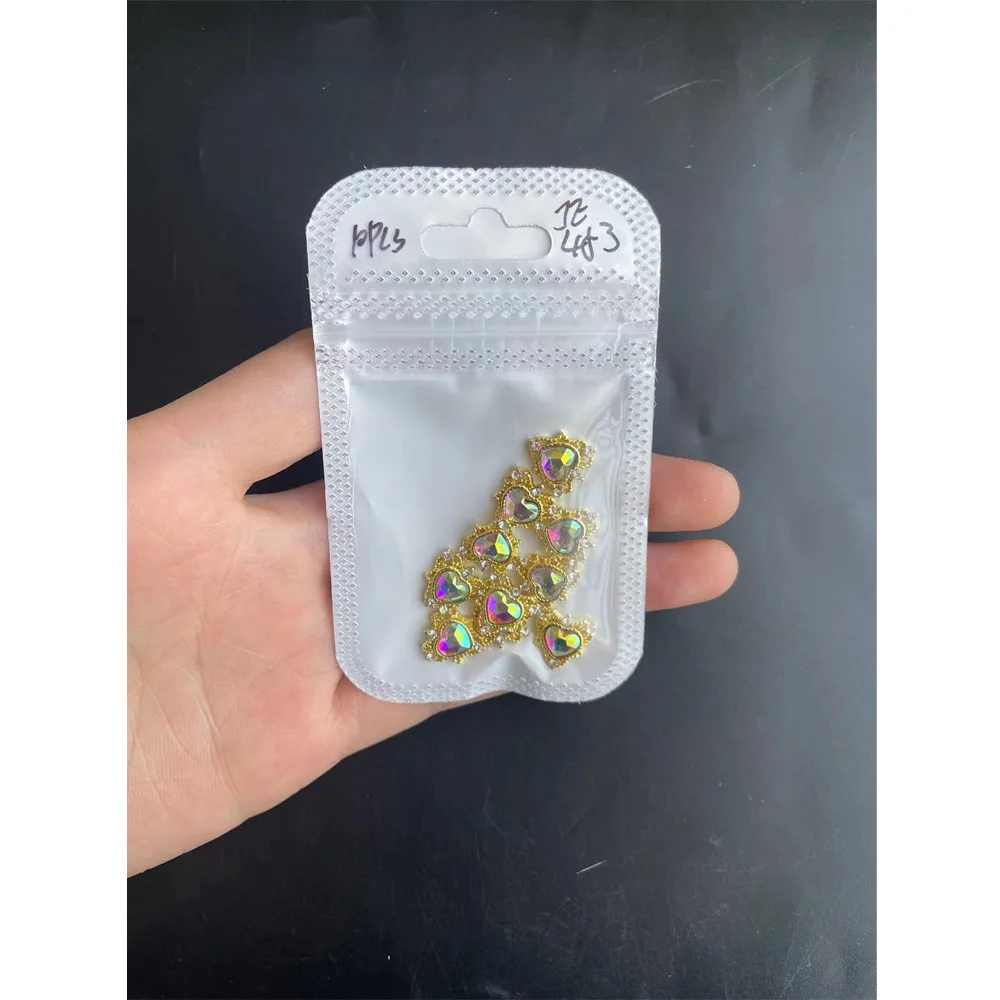 

10pcs Alloy Nail Art Charms Rhombus Heart Crystal Nail Gems Rhinestones Decoration 3D Luxury Manicure Jewelry Charm Nail Supply#