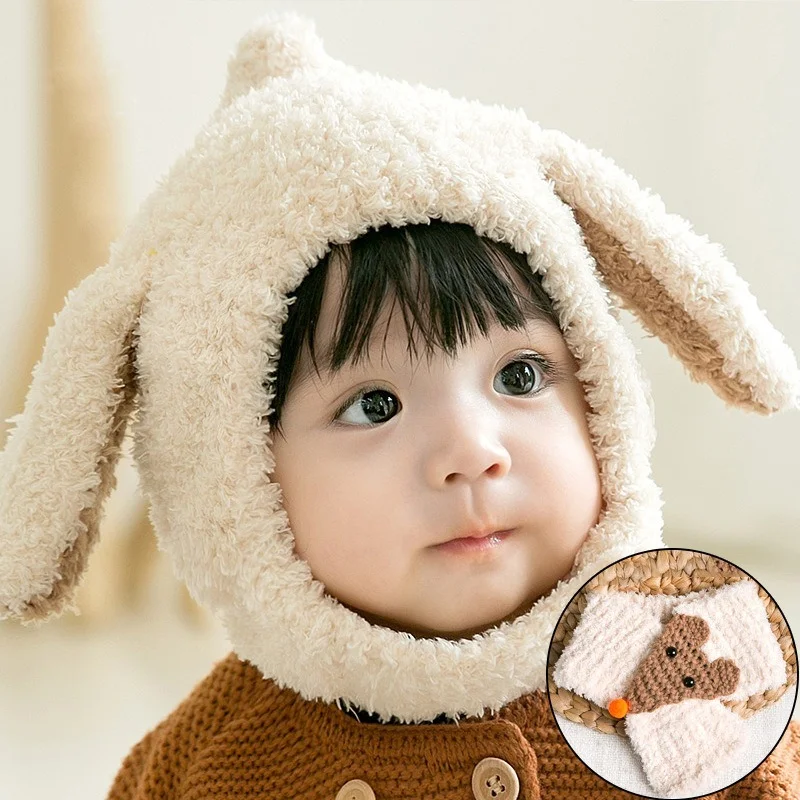 

Winter Baby Hat Plus Fleece Kids Caps Cartoon Wool Hat For Girls Boys Scarf Thicken Cap Newborn Photography Baby Stuff