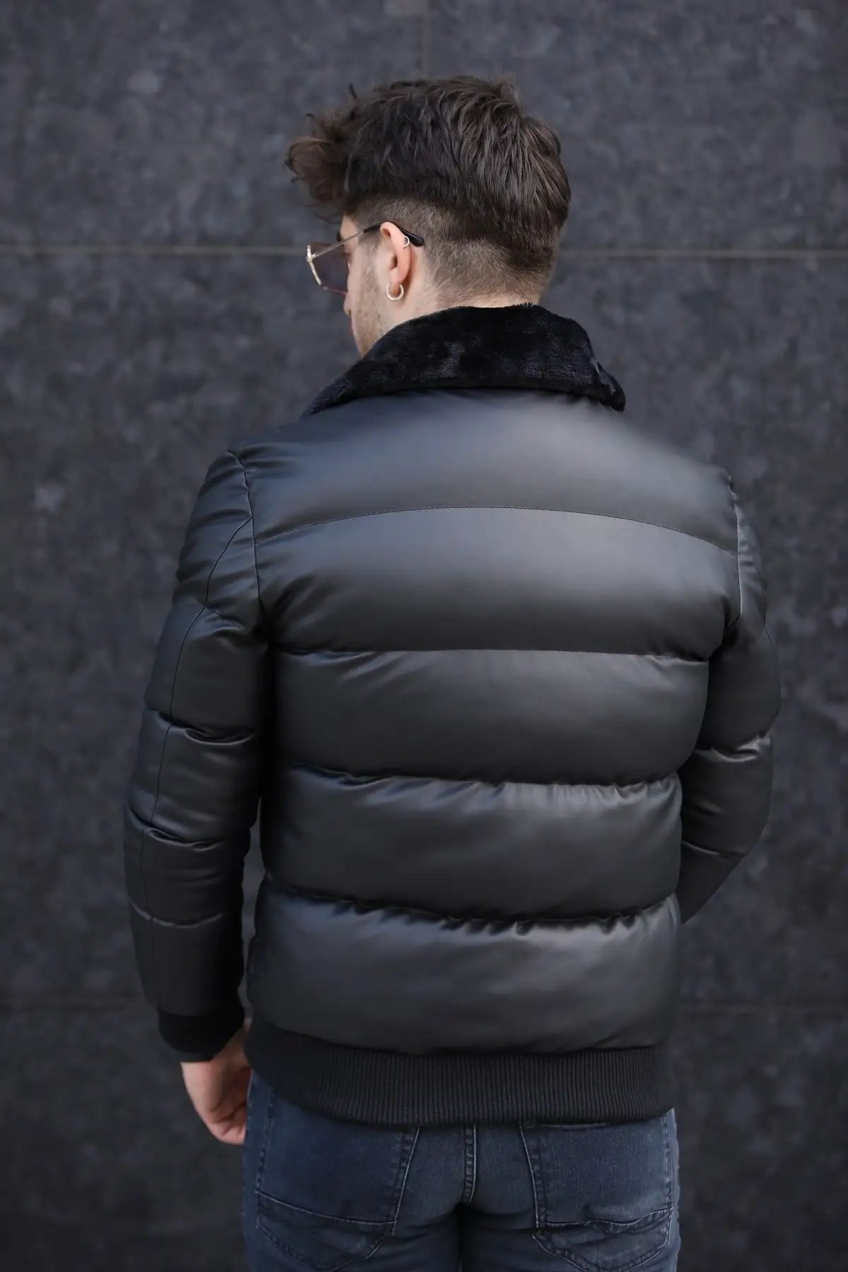 Men's Inflatable Shiny Leather Jacket