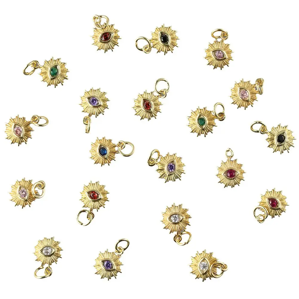 

cubic zirconia Eye Charms Ring Brass Pendants multicolor Evil Eye Charms Beads with Jump Ring Jewelry accessories