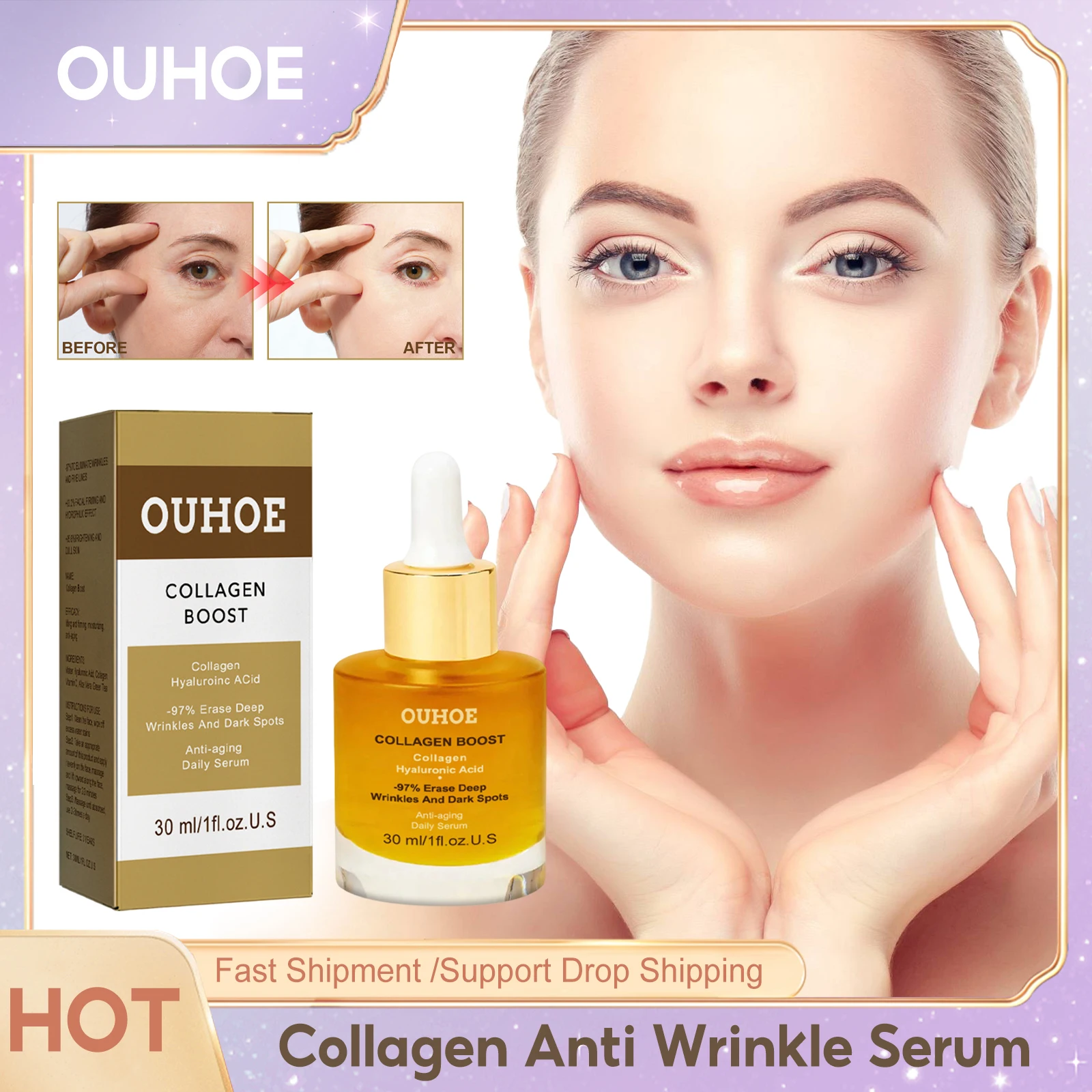 

Collagen Wrinkle Remove Serum Remove Dark Spots Lighten Melanin Whitening Firming Skin Hyaluronic Acid Anti Aging Facial Essence