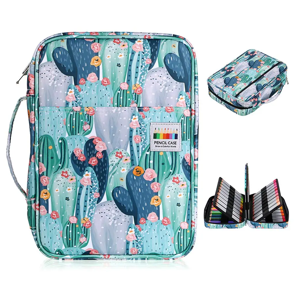 Case 220 Slots Pen Case Organizer With Zipper Multilayer Holder For Prismacolor Colored Pencils & Gel Pen